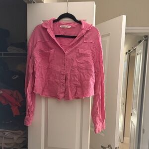 Pink Button-Up Cropped Shirt